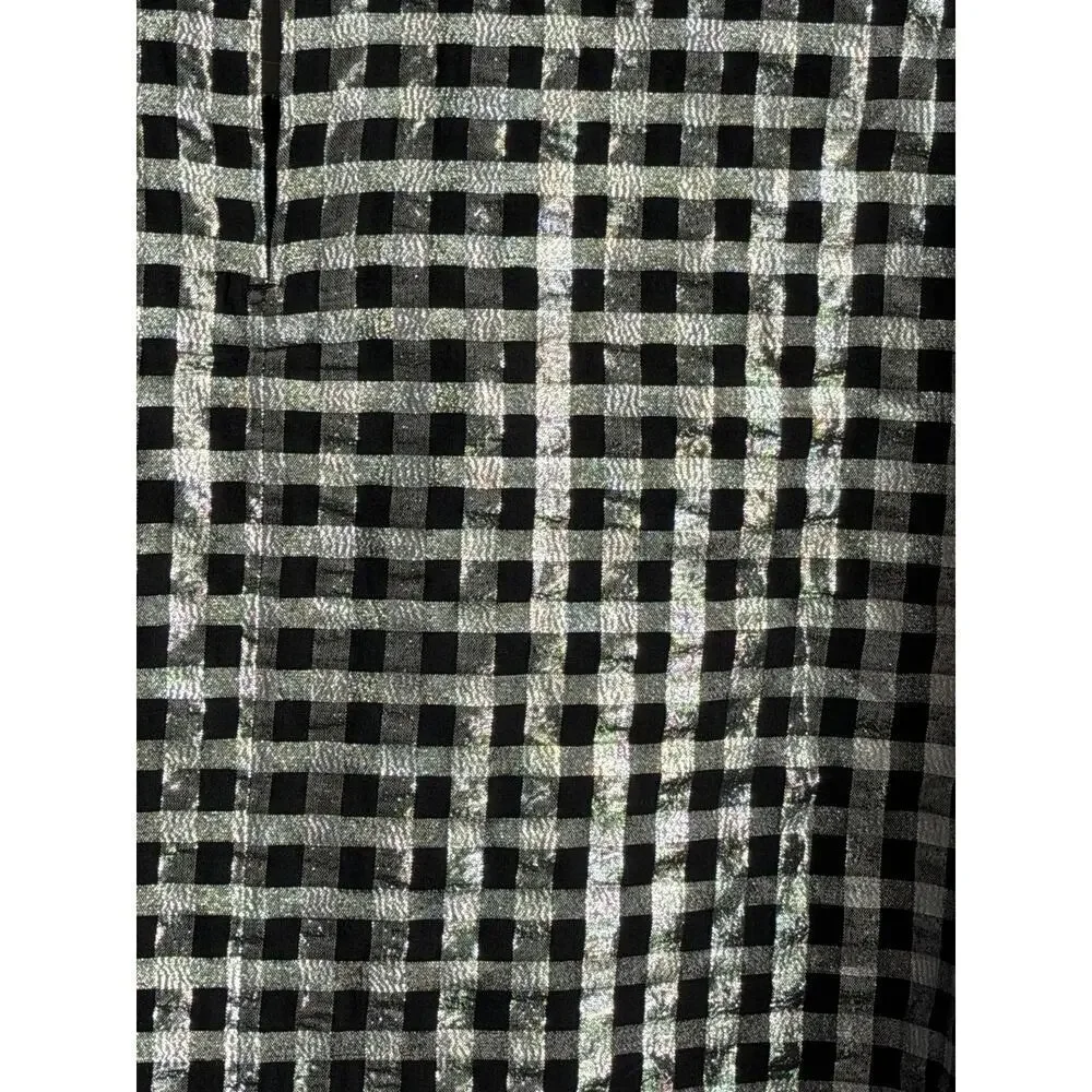J. Crew Metallic Gingham Puff-Sleeve Blouse Top Black White Womens Size XXL NWT